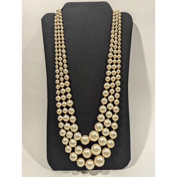 Faux Pearls Long Triple Strand Gold Tone Spacer Beads - Picture 1 of 11